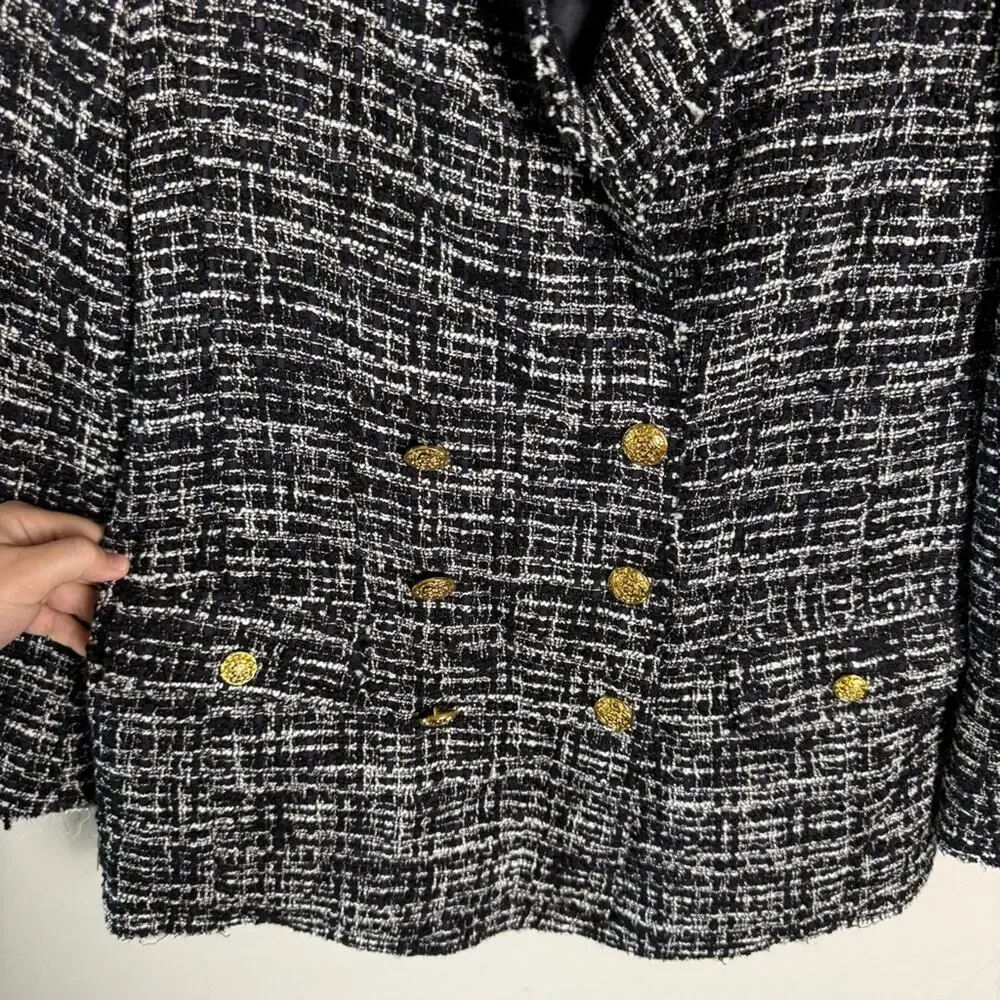 Zara Black Double Breasted Textured Tweed Blazer Small